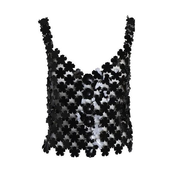 Paco Rabanne Tops - Paco Rabanne Flower Chain-Mail Tank Top in Black Polyurethane